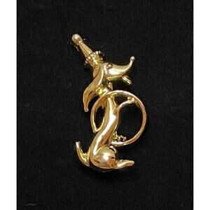 Volupte Circus Dog with Hoop Gold-Tone Brooch Vintage 1960s Dachshund Pin